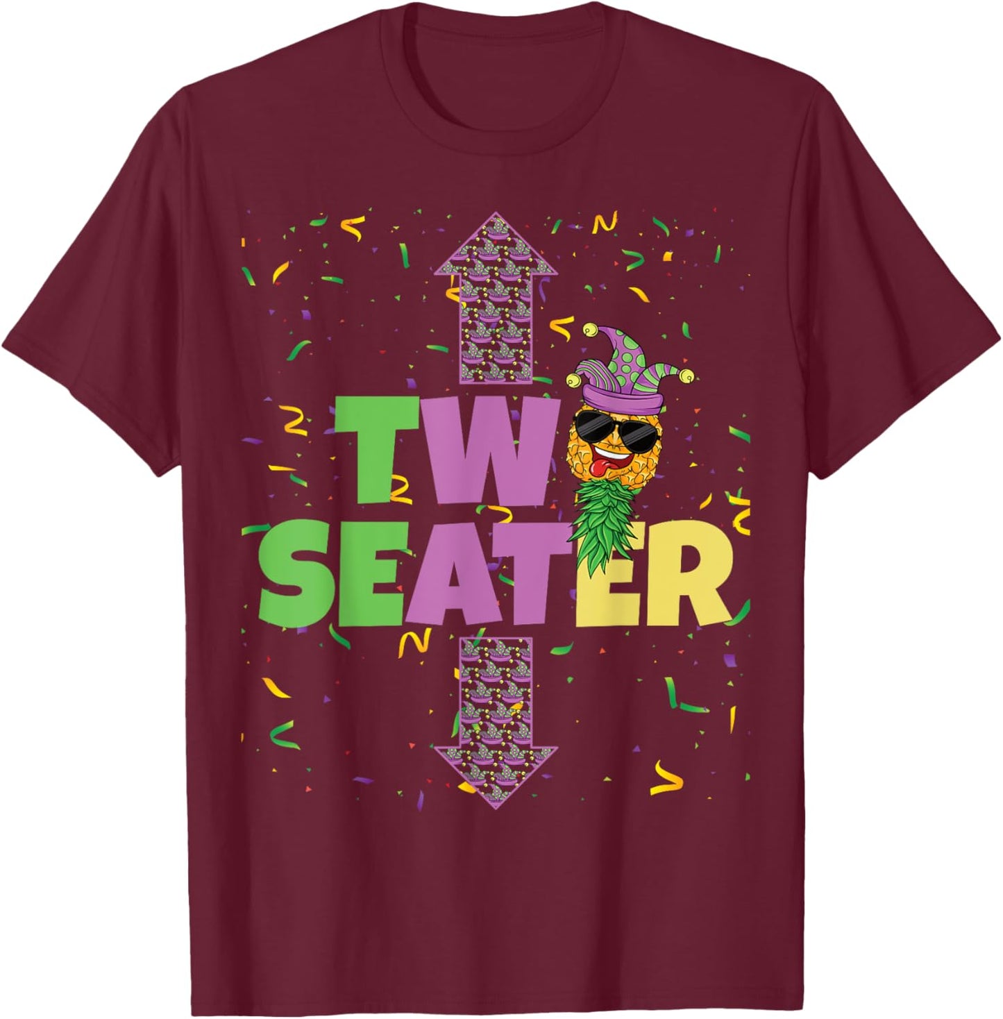 Two Seater Mardi Gras Upside Down Pineapple Swinger Men T-Shirt - T-Shirt | Maroon