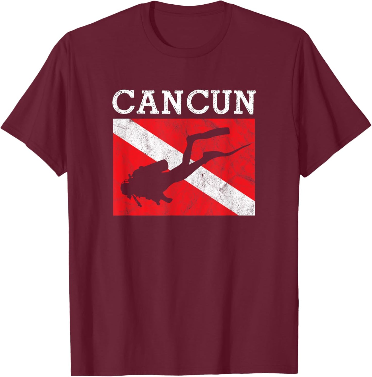Vintage Cancun Mexico Scuba Dive Flag Vacation Souvenir T-Shirt - T-Shirt | Maroon