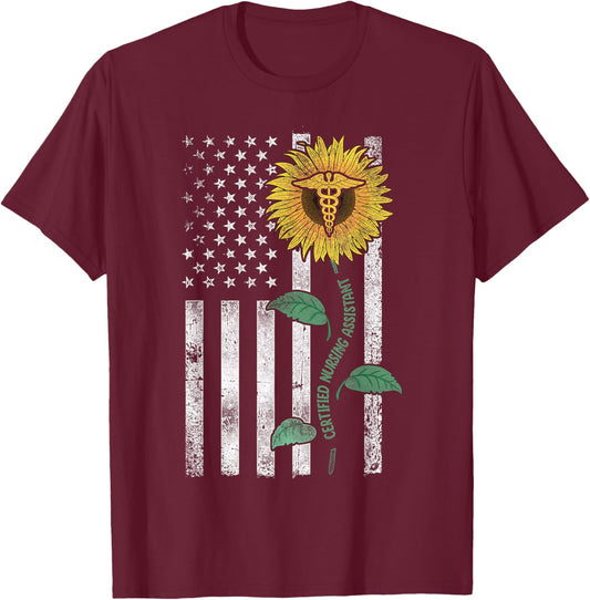 CNA Nurse Certified Nursing Assistant American Flag Women Kids Men T-Shirt - T-Shirt | Maroon