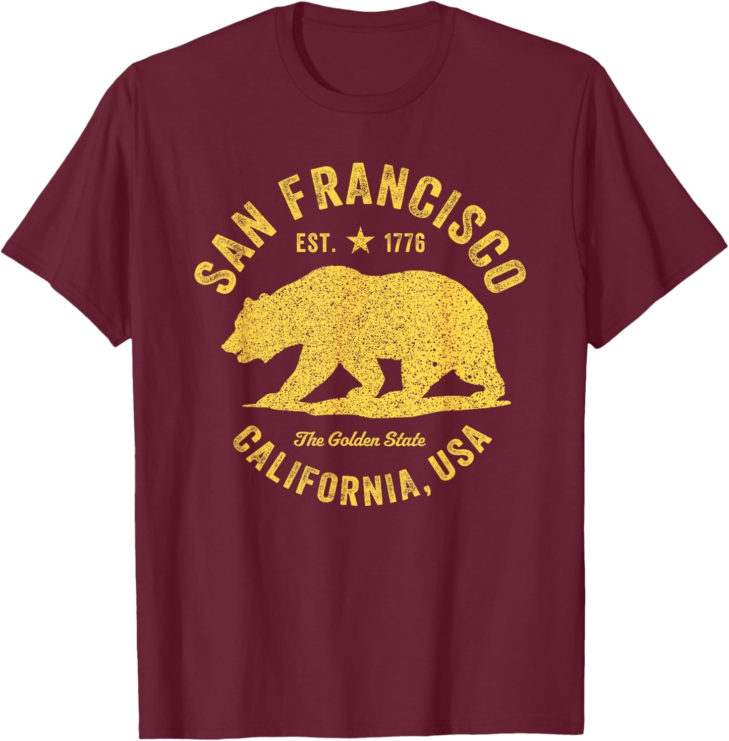 Vintage San Francisco Retro California Bear Travel Souvenir T-Shirt - T-Shirt | Maroon