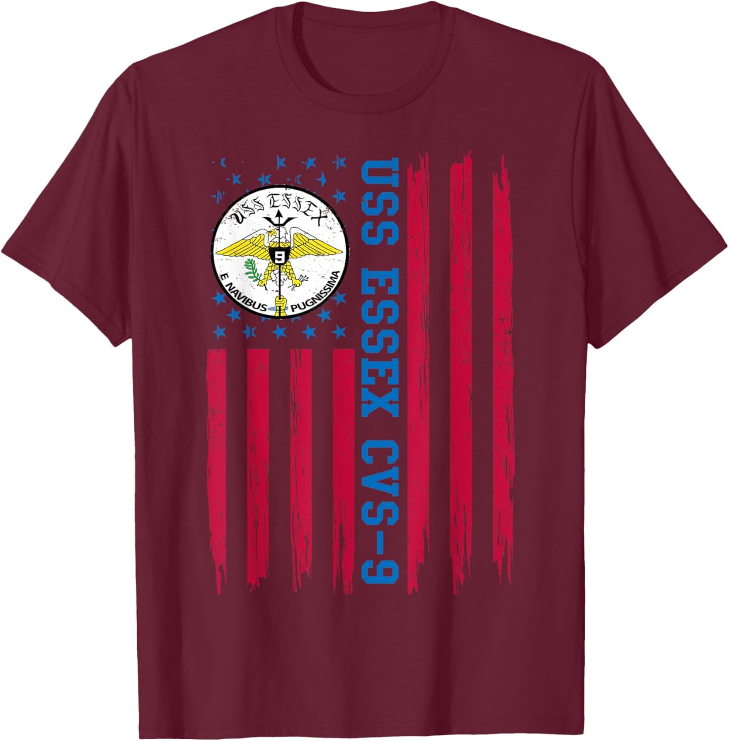 USS Essex CVS-9 American Flag Aircraft Carrier Veteran Papa T-Shirt - T-Shirt | Maroon
