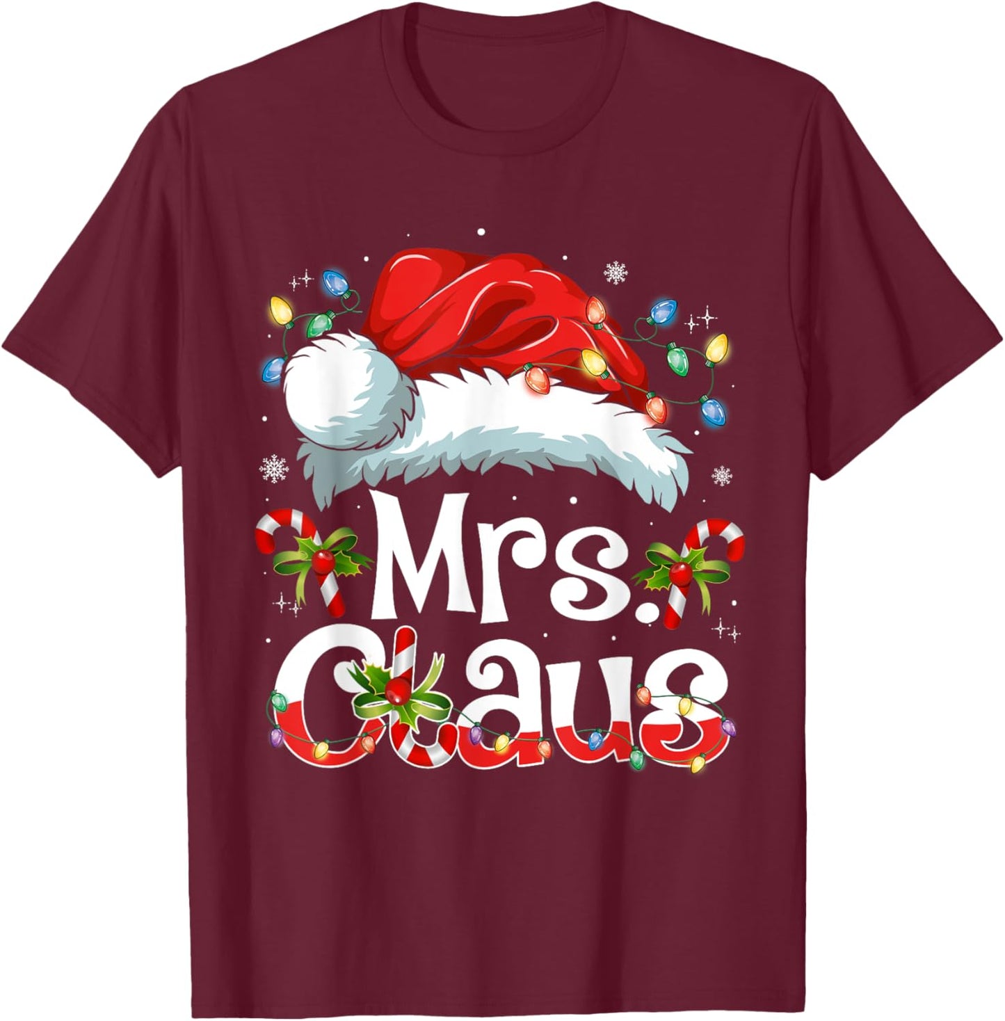 Mr and Mrs Claus Couples Matching Christmas Pajamas Santa T-Shirt - T-Shirt | Maroon