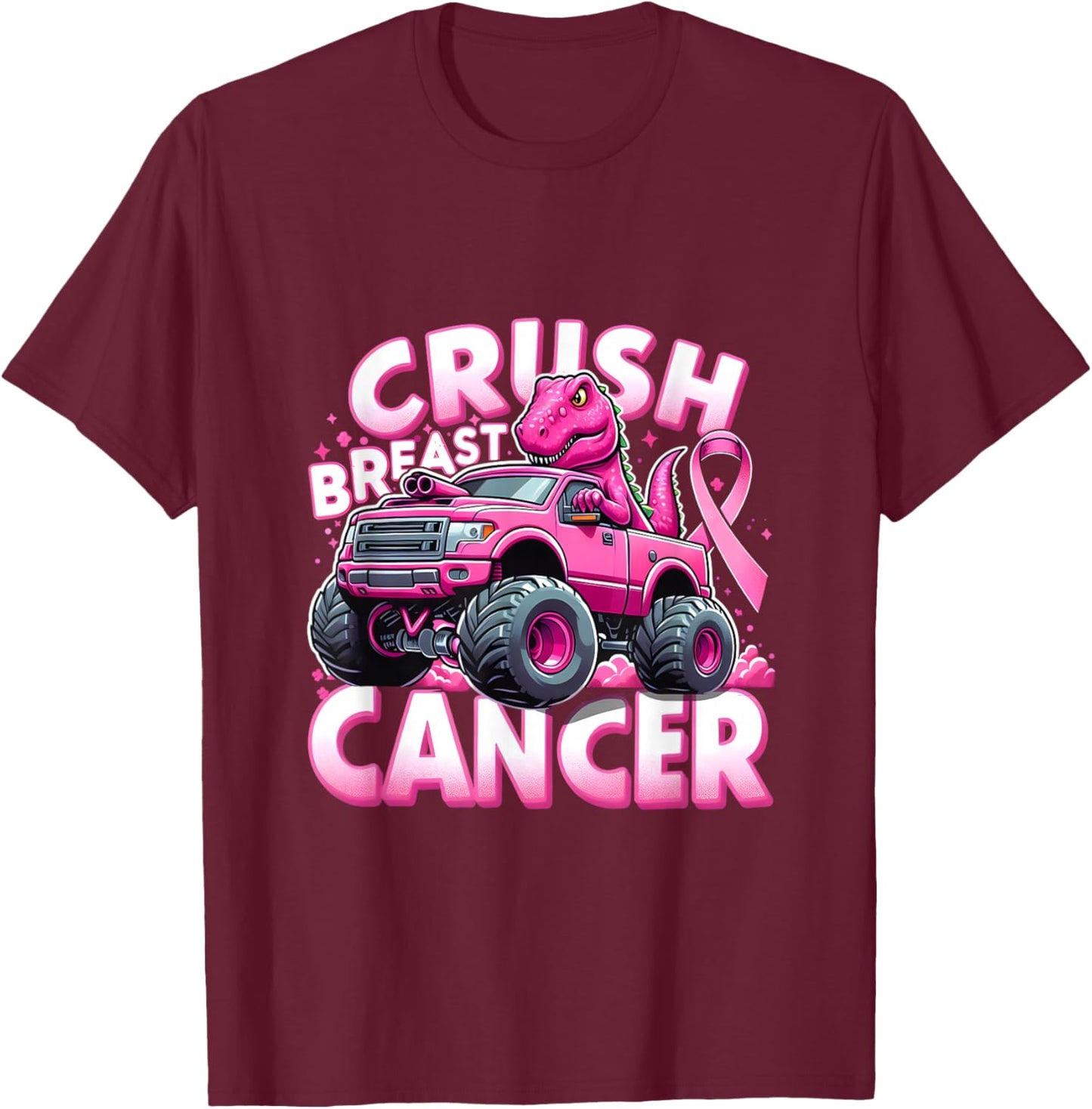 Monster Truck Crush Breast Cancer Awareness Support Squad T-Shirt - T-Shirt | Maroon
