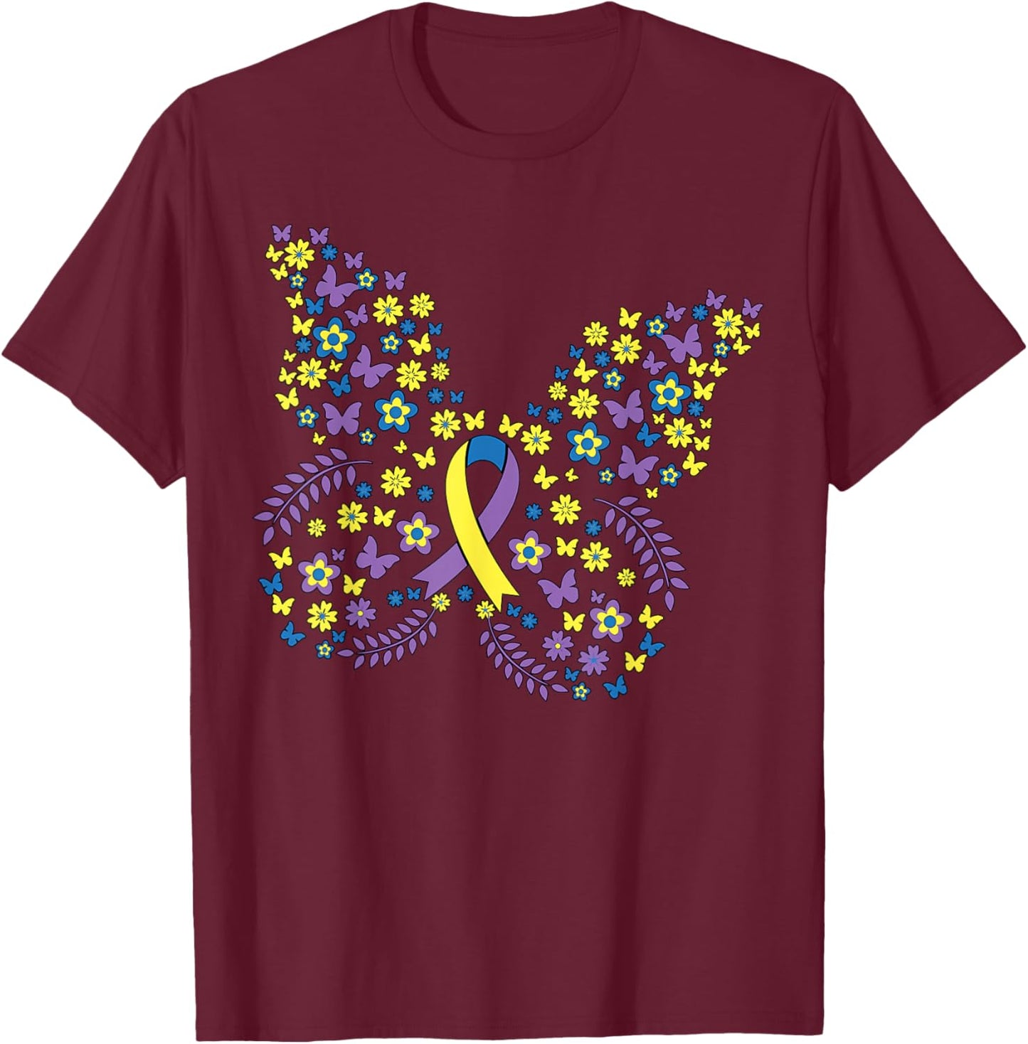 Butterfly Bladder Cancer Awareness Survivor Ribbon T-Shirt - T-Shirt | Maroon