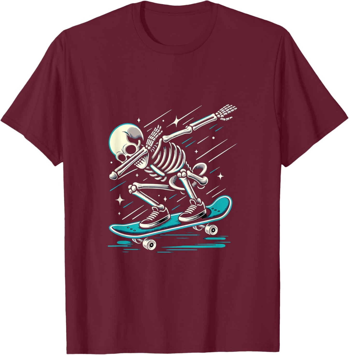 Dabbing Skeleton Skater skateboard lover T-Shirt - T-Shirt | Maroon