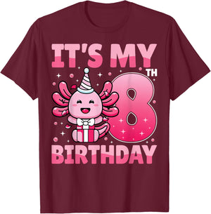It's My 8th Birthday Cute Axolotl Lover Kids 8 Years Old T-Shirt - T-Shirt | Maroon
