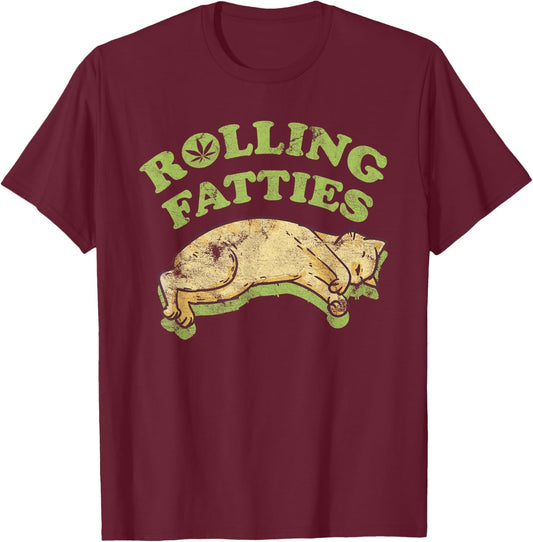 Rolling Fatties Adorable Cat Feline Weed Kitten Women T-Shirt - T-Shirt | Maroon