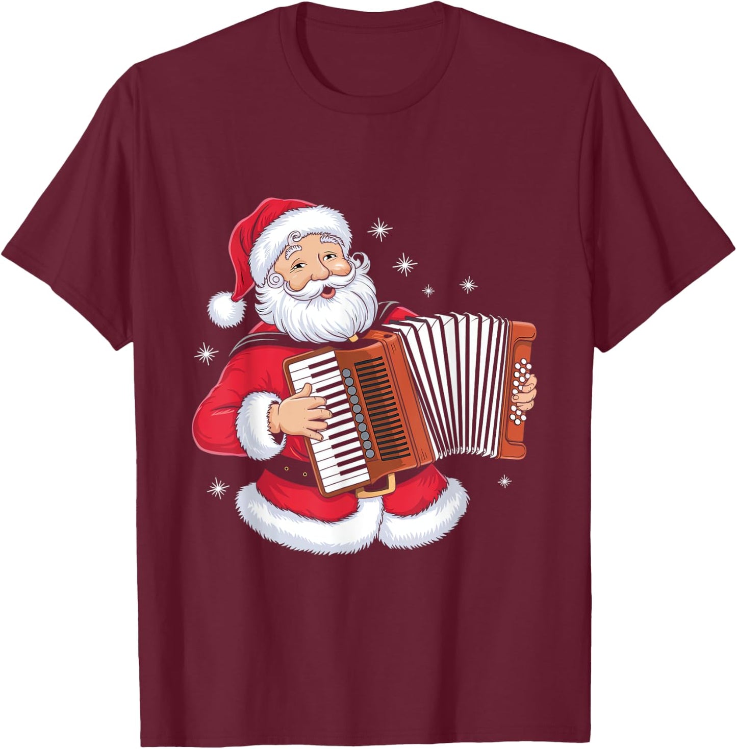 Santa Playing Accordion Xmas Christmas T-Shirt - T-Shirt | Maroon