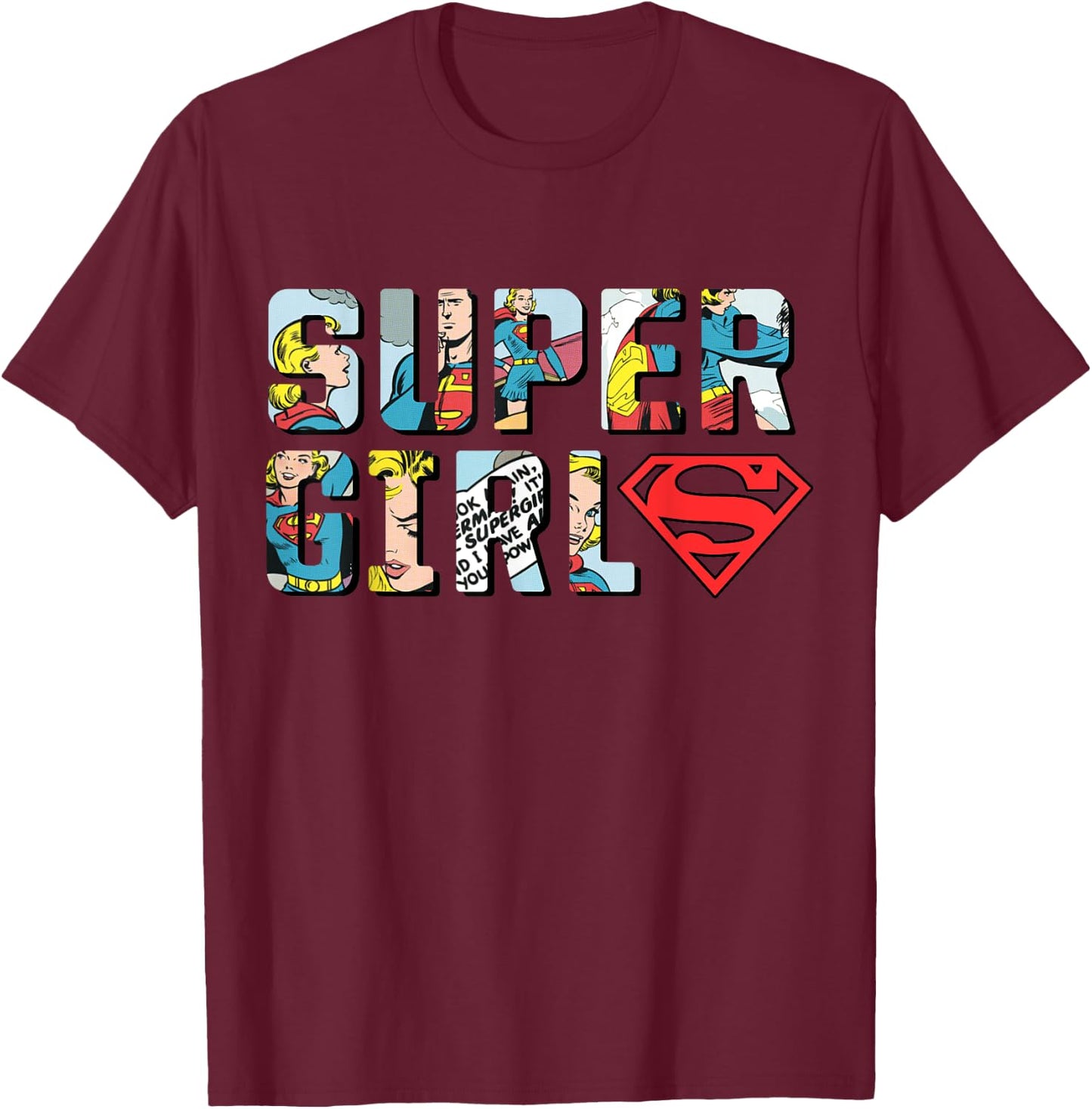 DC Supergirl Logo Comic Strip T-Shirt - T-Shirt | Maroon