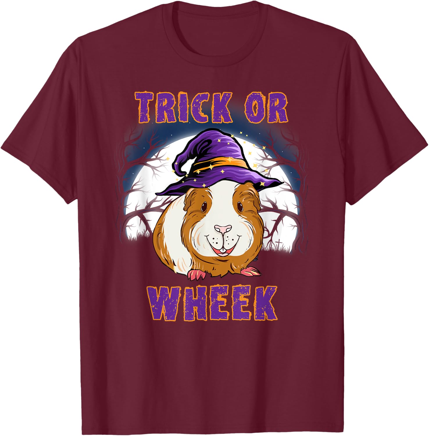 Trick Or Wheek Guinea Pig Halloween T-Shirt - T-Shirt | Maroon