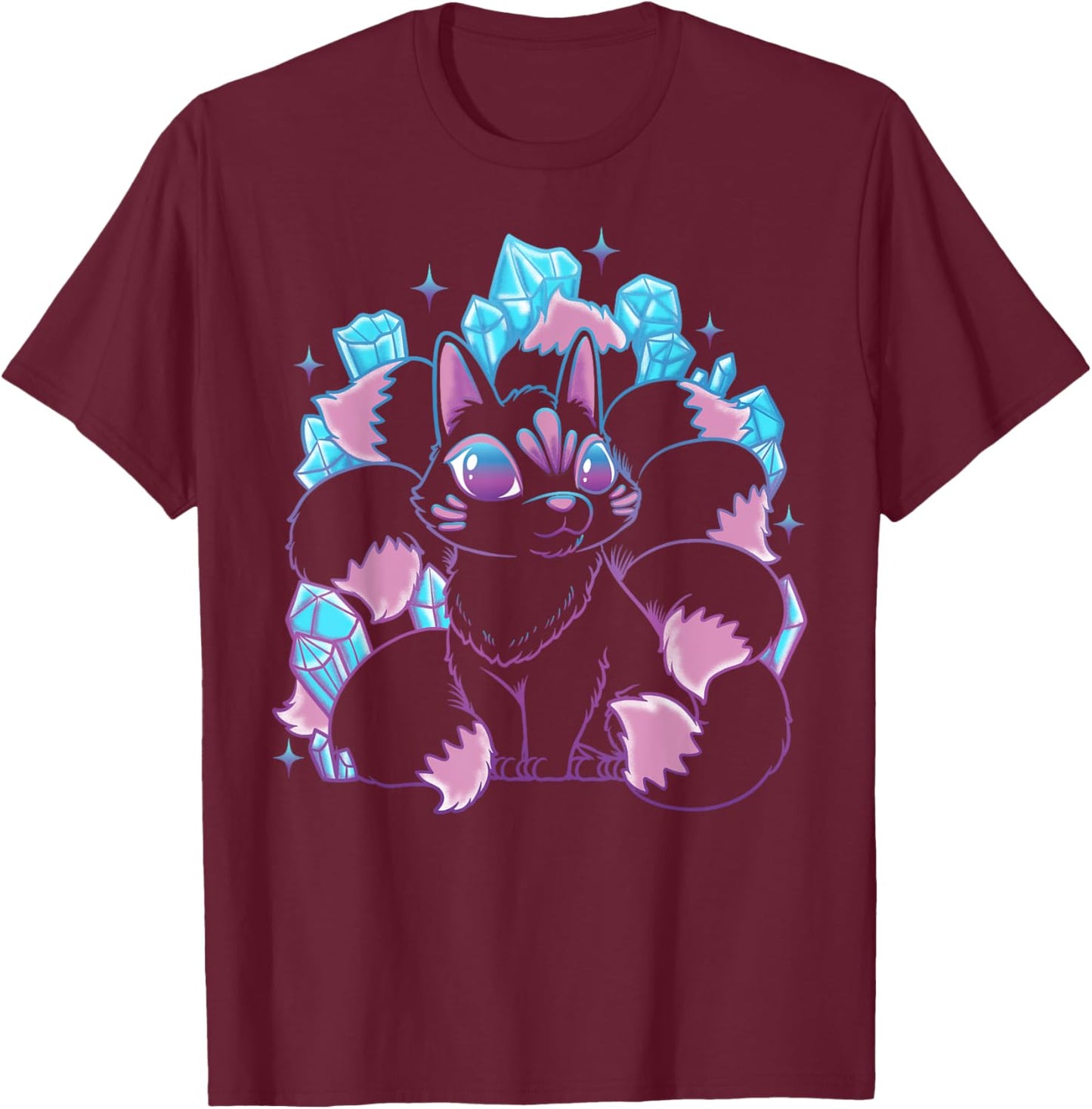 Kawaii Kitsune Nine Tailed Fox Japanese Mythical Creature T-Shirt - T-Shirt | Maroon
