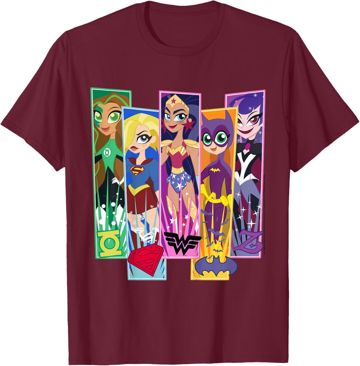 Kids DC Comics Super Hero Girls Character Panels T-Shirt - T-Shirt | Maroon