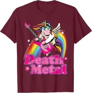 Cute Death Metal Heavy Metal Unicorn T-Shirt - T-Shirt | Maroon