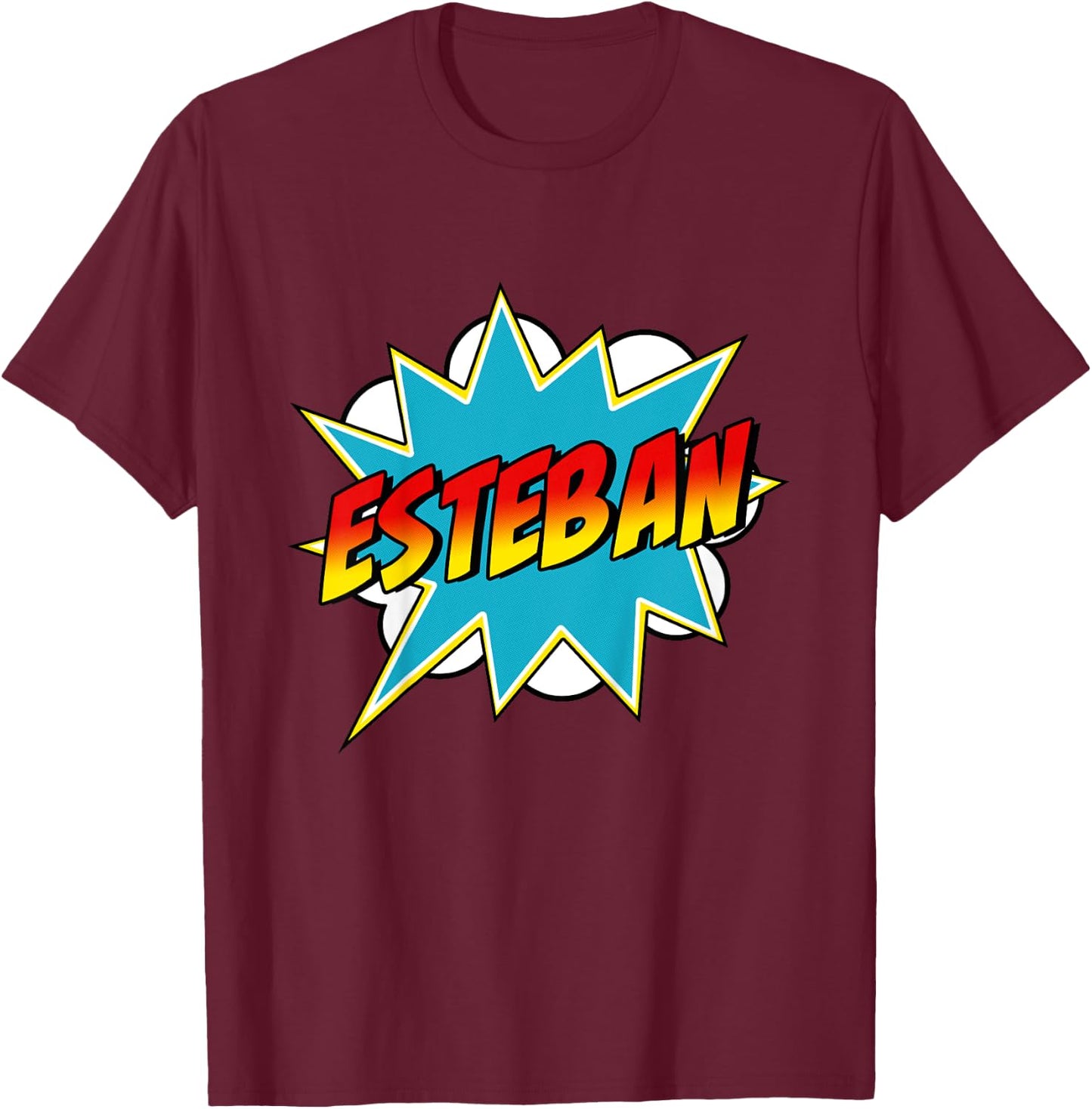 Kids Boys Esteban Name Superhero Comic Book T-Shirt - T-Shirt | Maroon