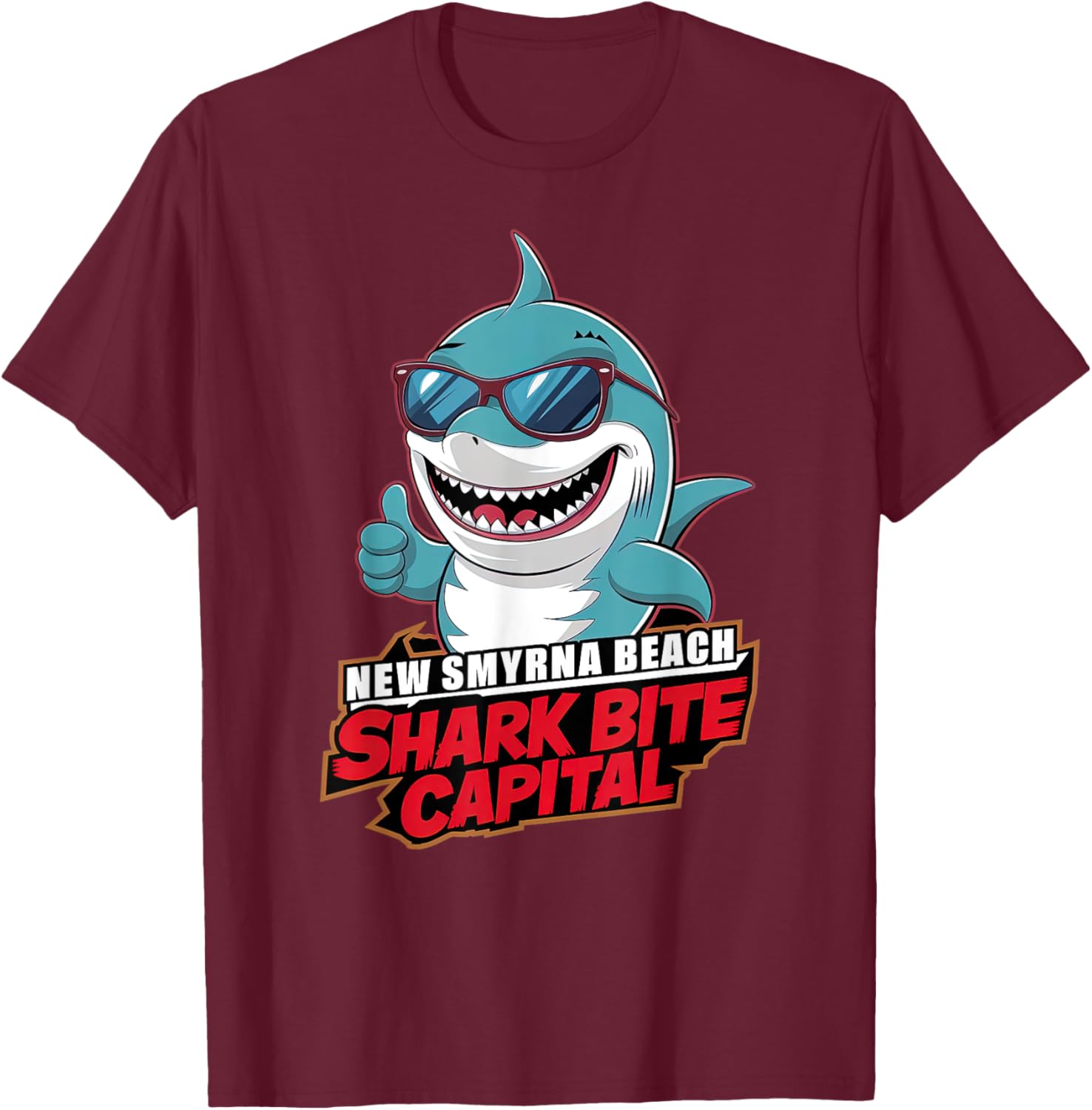 New Smyrna Beach: Shark Bite Capital Of The World Graphic Women Girls Kids T-Shirt - T-Shirt | Maroon