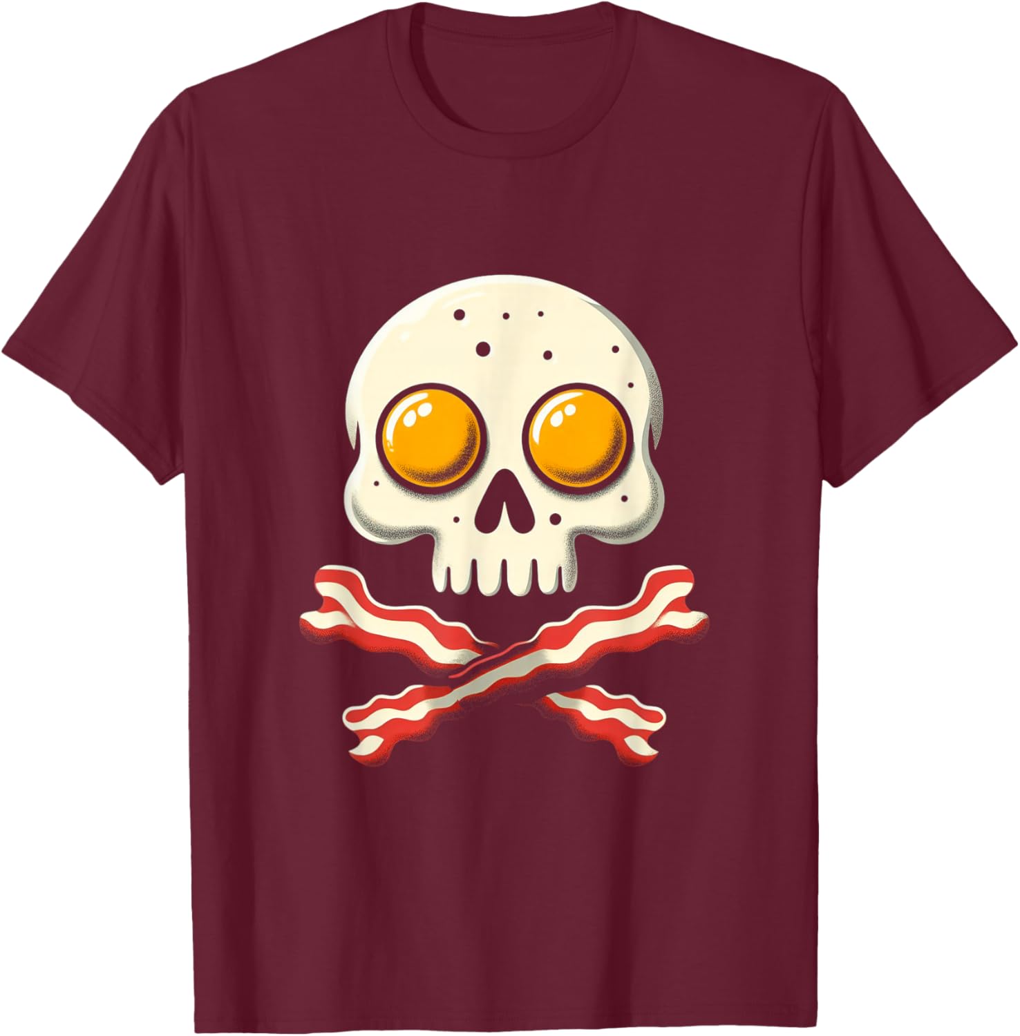 Breakfast Eggs Skull - Bacon & Egg Crossbones T-Shirt - T-Shirt | Maroon