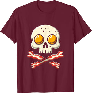 Breakfast Eggs Skull - Bacon & Egg Crossbones T-Shirt - T-Shirt | Maroon