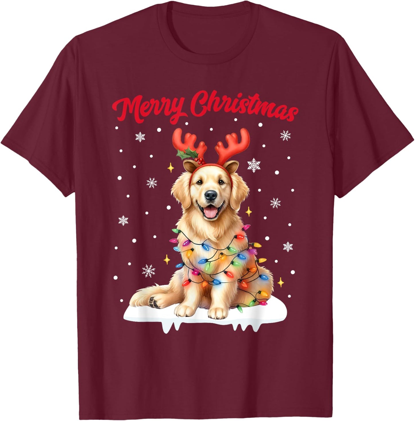 Christmas Pajamas Men Women Kids Golden Retriever Dog T-Shirt - T-Shirt | Maroon