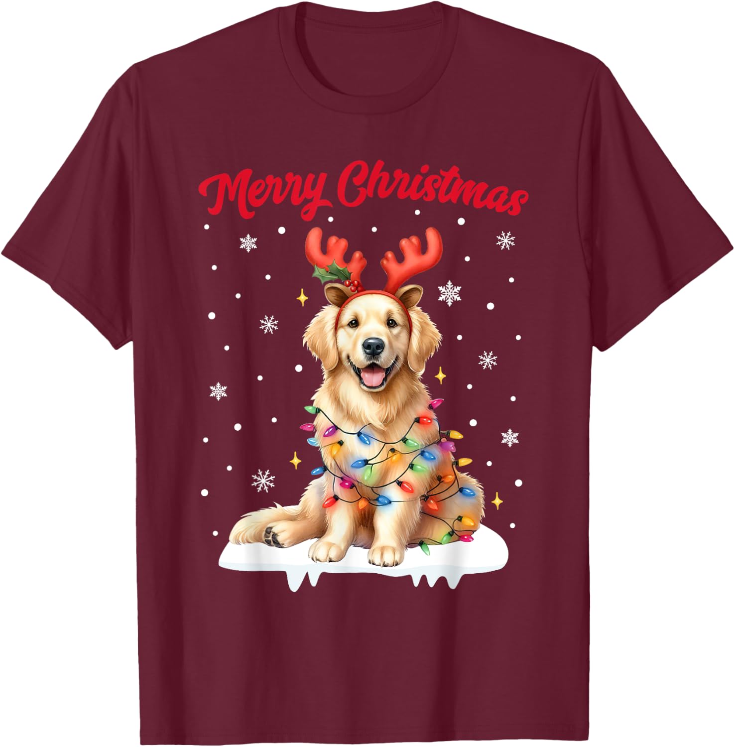 Christmas Pajamas Men Women Kids Golden Retriever Dog T-Shirt - T-Shirt | Maroon