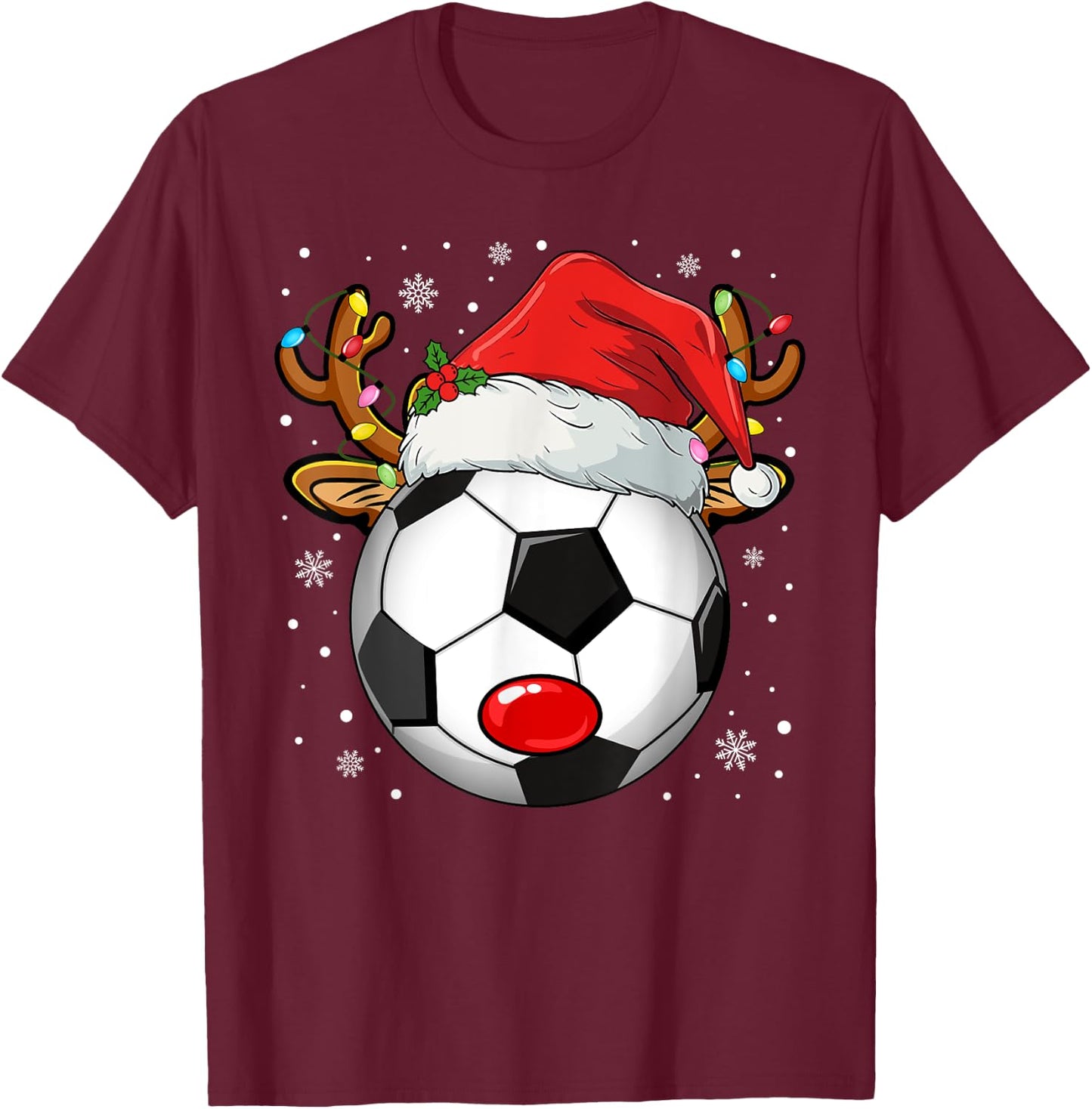 Christmas Reindeer Face Soccer Christmas Men Women Kid T-Shirt - T-Shirt | Maroon