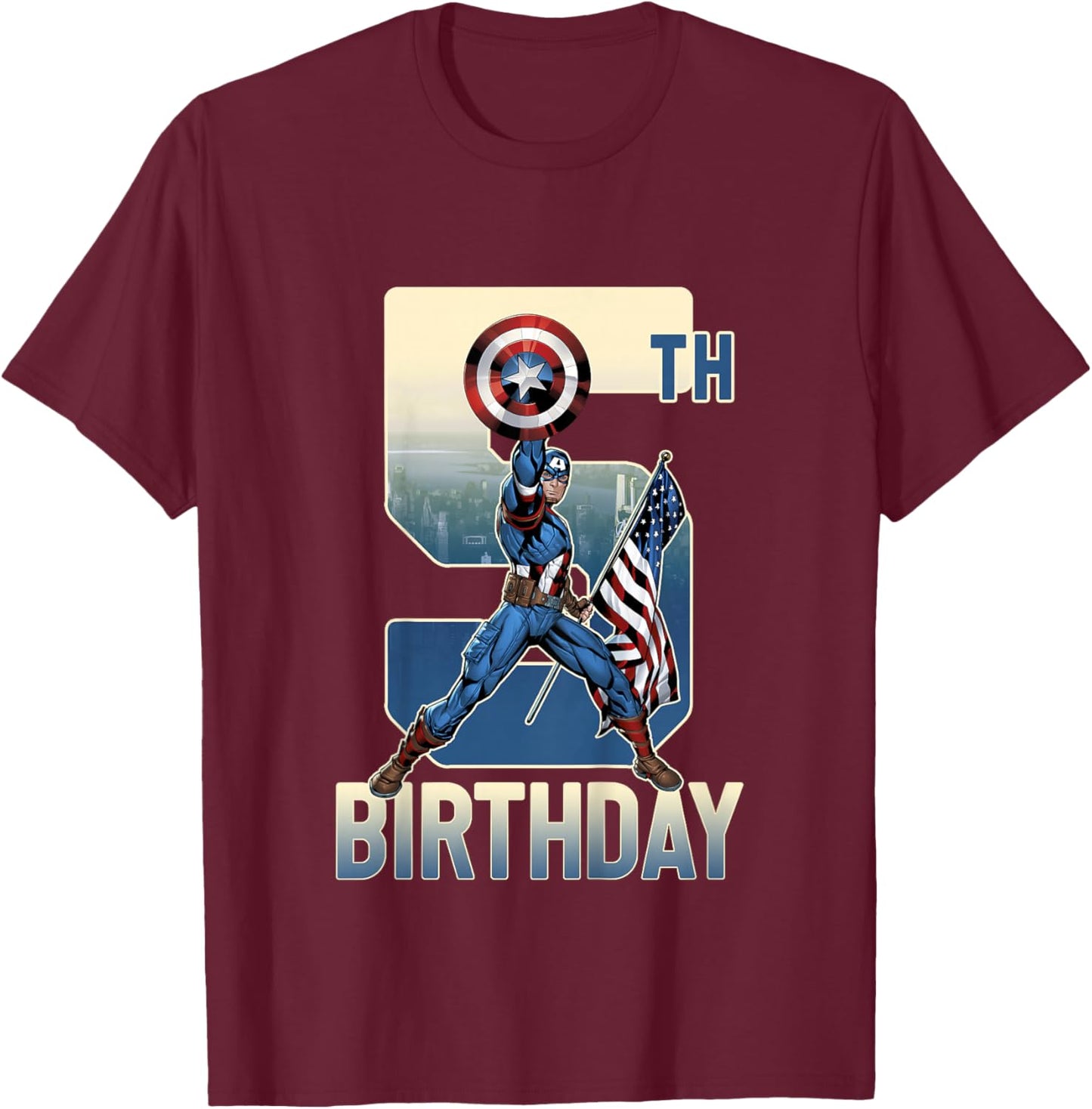 Kids Marvel Avengers Classic Captain America Epic 5th Birthday T-Shirt - T-Shirt | Maroon