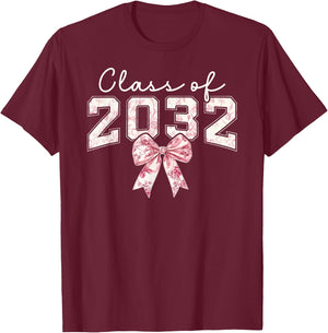 Class of 2032 Coquette Bow Toile Preppy Floral Girl Women 32 T-Shirt - T-Shirt | Maroon