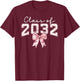 Class of 2032 Coquette Bow Toile Preppy Floral Girl Women 32 T-Shirt - T-Shirt | Maroon