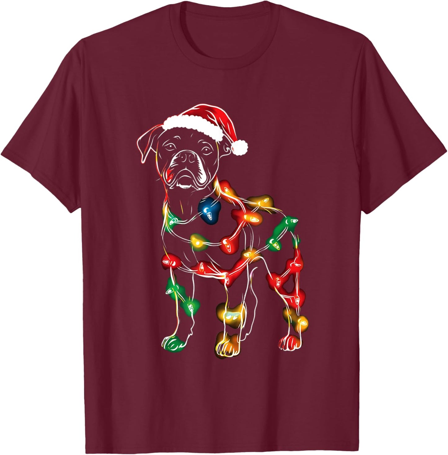 Funny Santa Boxer Retriever Christmas Lights Dog Lover Women Kids T-Shirt - T-Shirt | Maroon