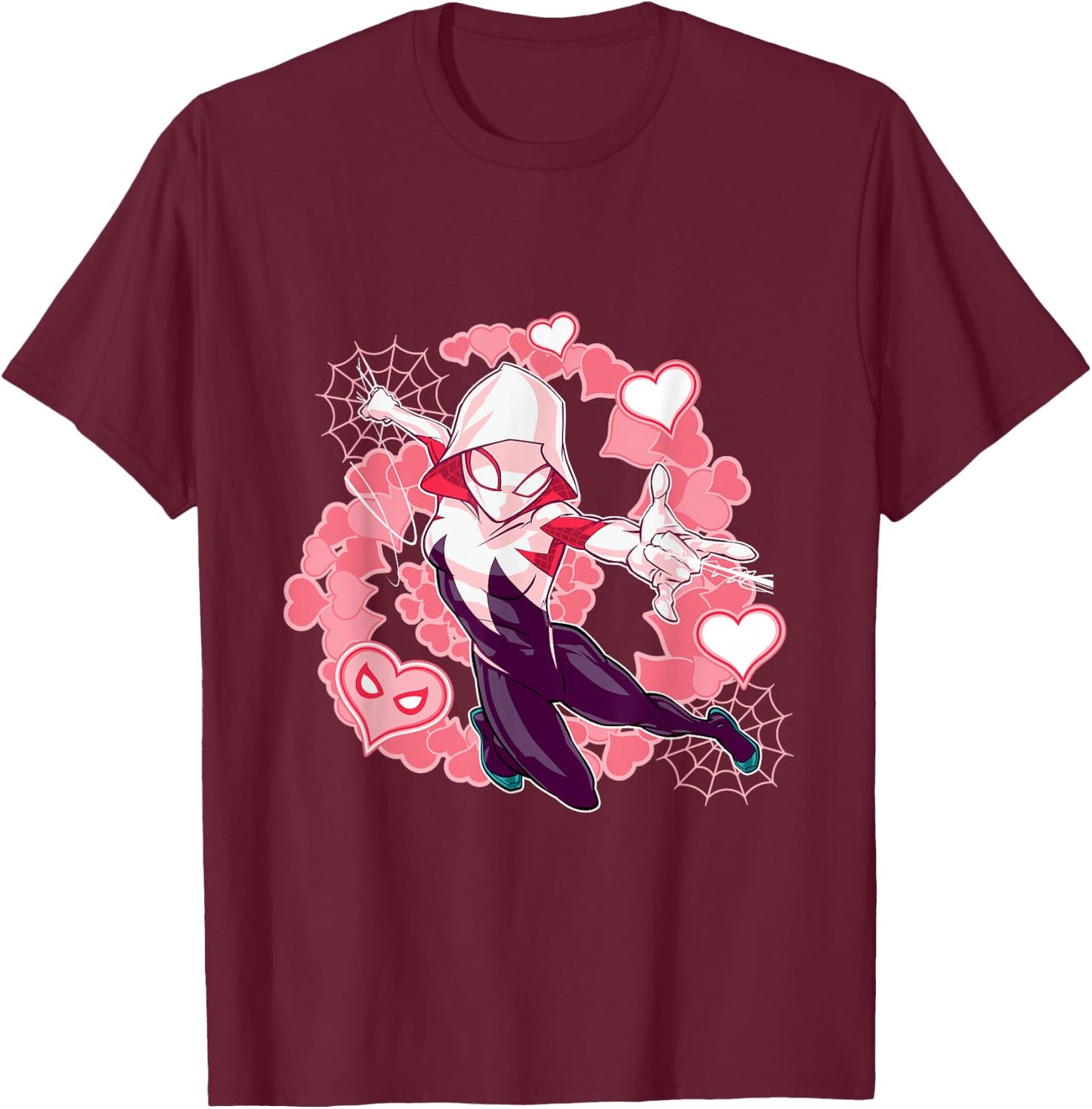 Marvel Spider-Man Into The Spider-Verse Gwen Stacy Hearts T-Shirt - T-Shirt | Maroon