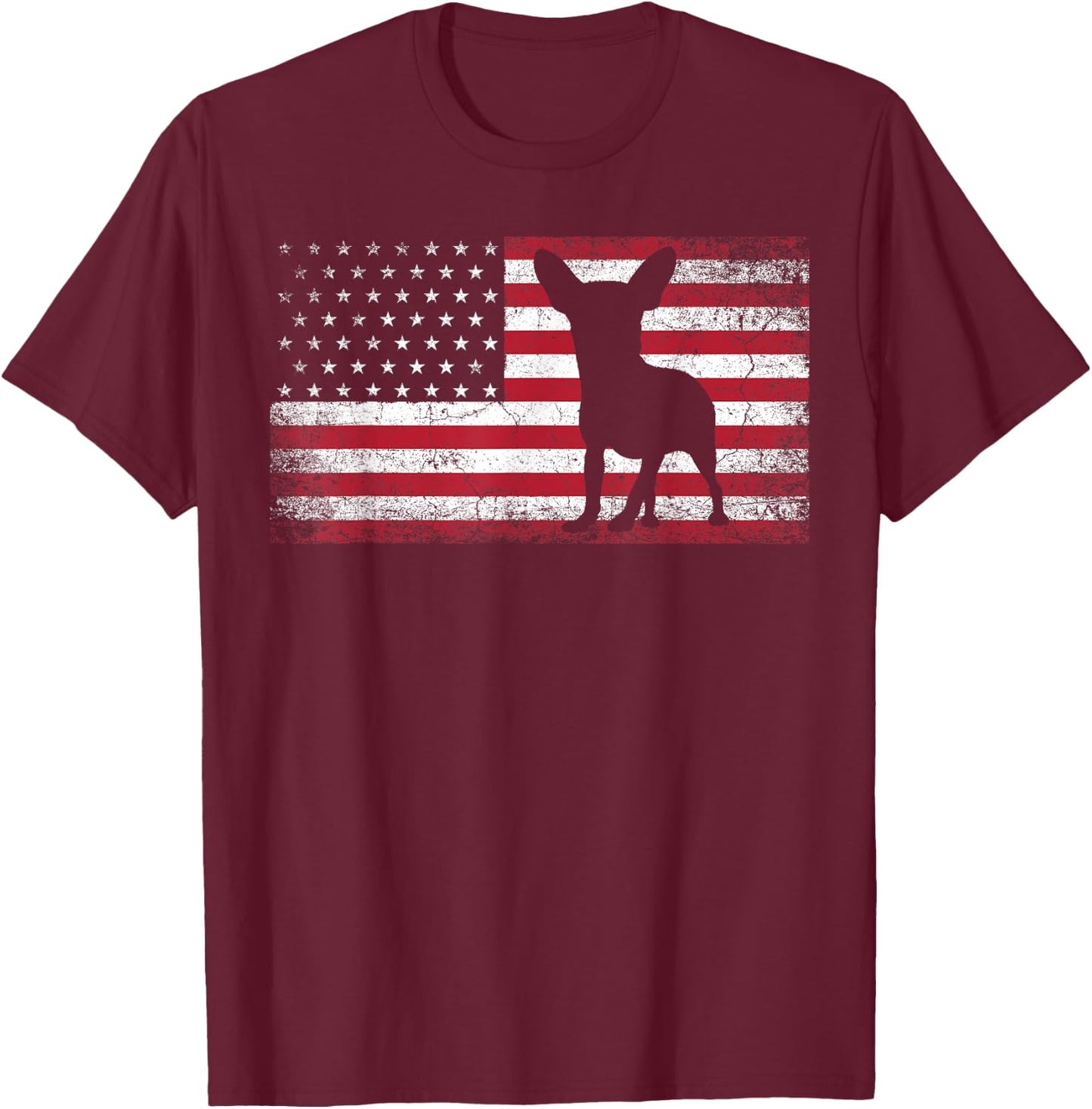 Vintage Chihuahua Dog Lover July 4th American Flag Men Women T-Shirt - T-Shirt | Maroon