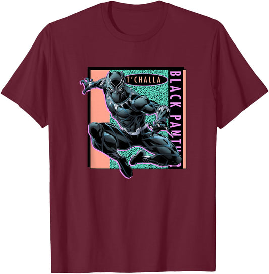 Marvel Comics Retro Classic T'Challa Black Panther 90's Logo T-Shirt - T-Shirt | Maroon