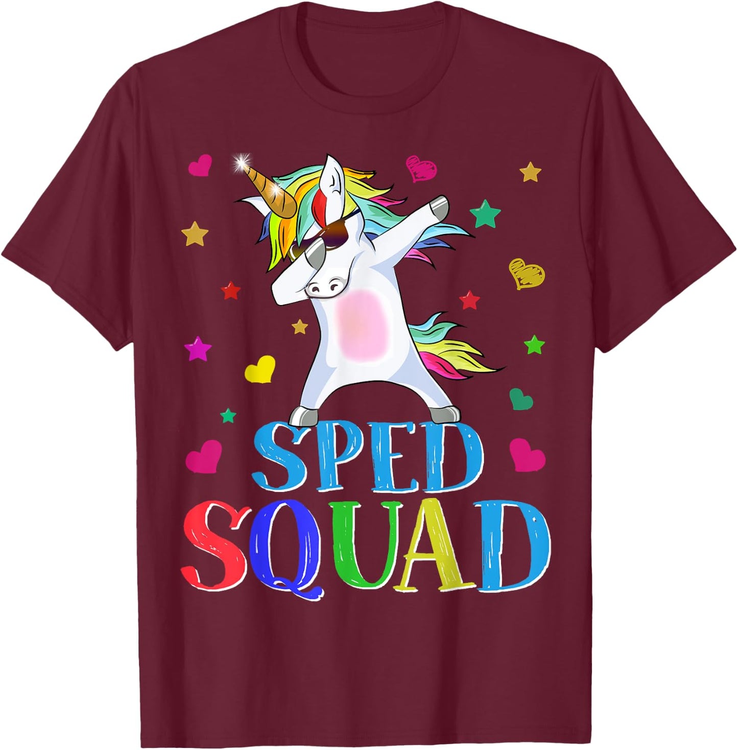 SPED Squad Special Education Unicorn Dab Teacher Gifts Women Girls Kids T-Shirt - T-Shirt | Maroon