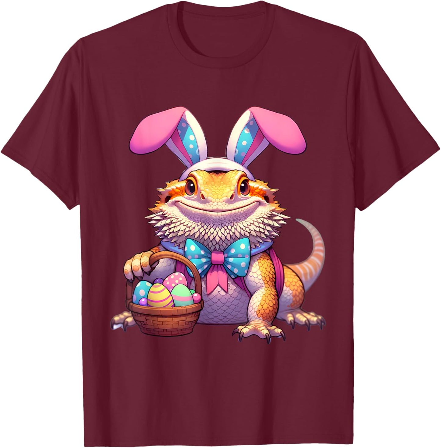 Easter Bearded Dragon Bunny Ears Eggs T-Shirt - T-Shirt | Maroon