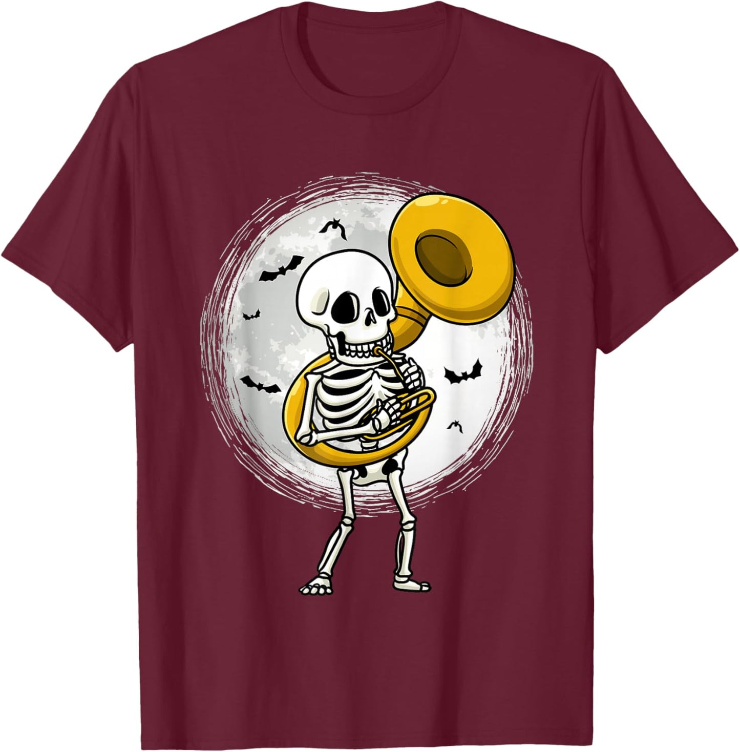 Skeleton Playing Sousaphone Tuba Instrument Halloween Band T-Shirt - T-Shirt | Maroon