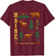 Maine Vintage Style Bear Moose Trees Deer Retro Souvenir T-Shirt - T-Shirt | Maroon