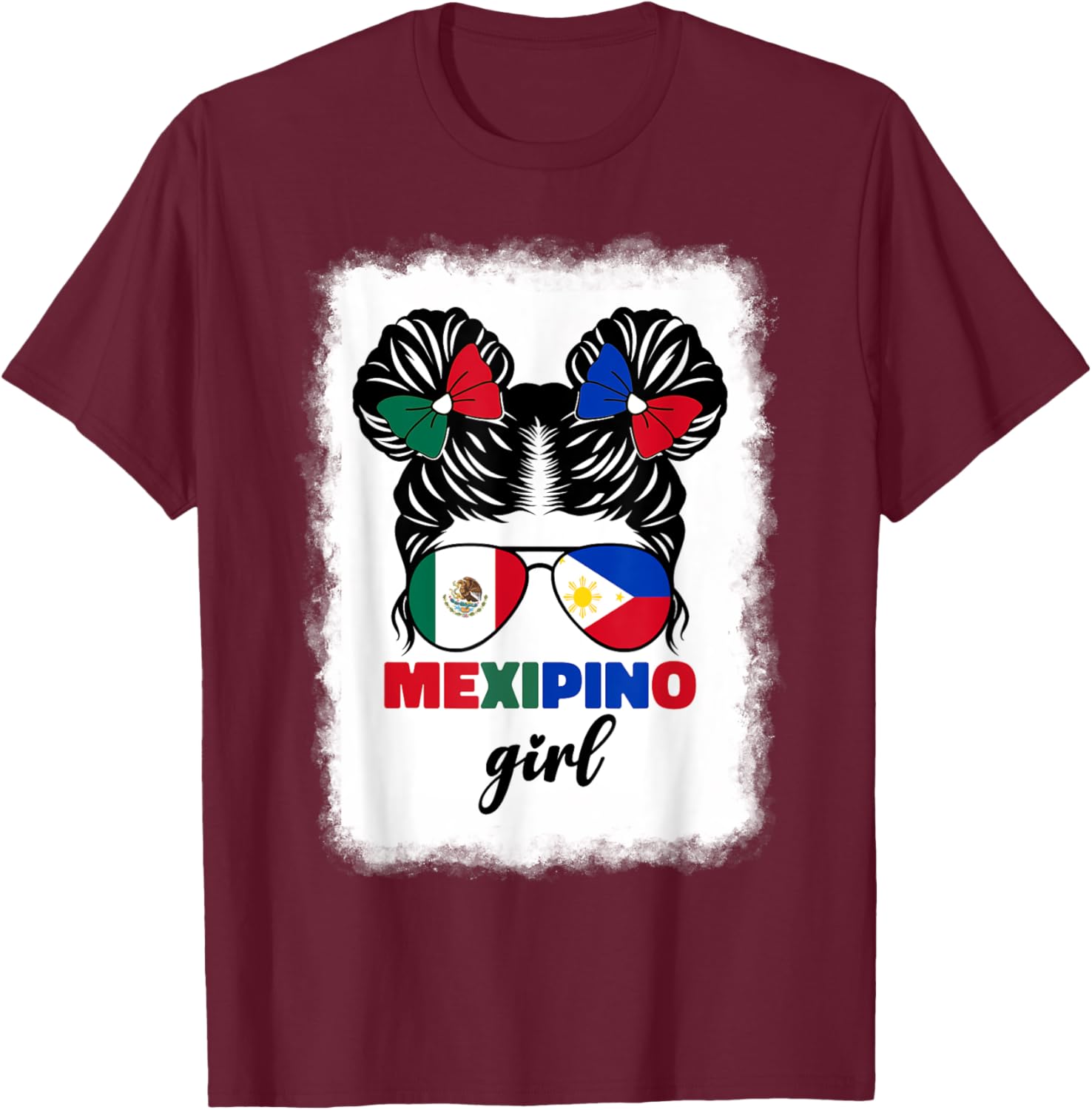 Half Mexican And Filipino Mexico Flag Mexipino Girl Kids Pun T-Shirt - T-Shirt | Maroon