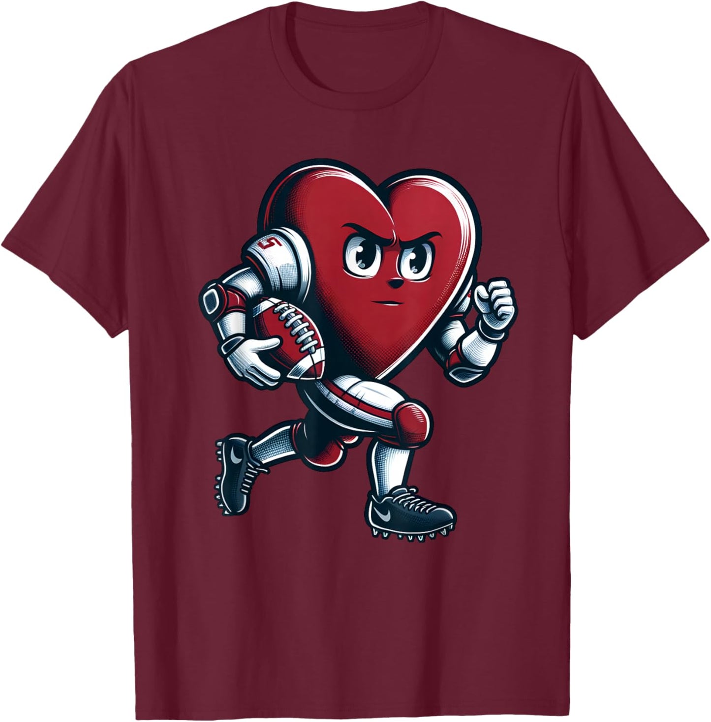 Valentine's Day Heart Football Player Team Sports T-Shirt - T-Shirt | Maroon
