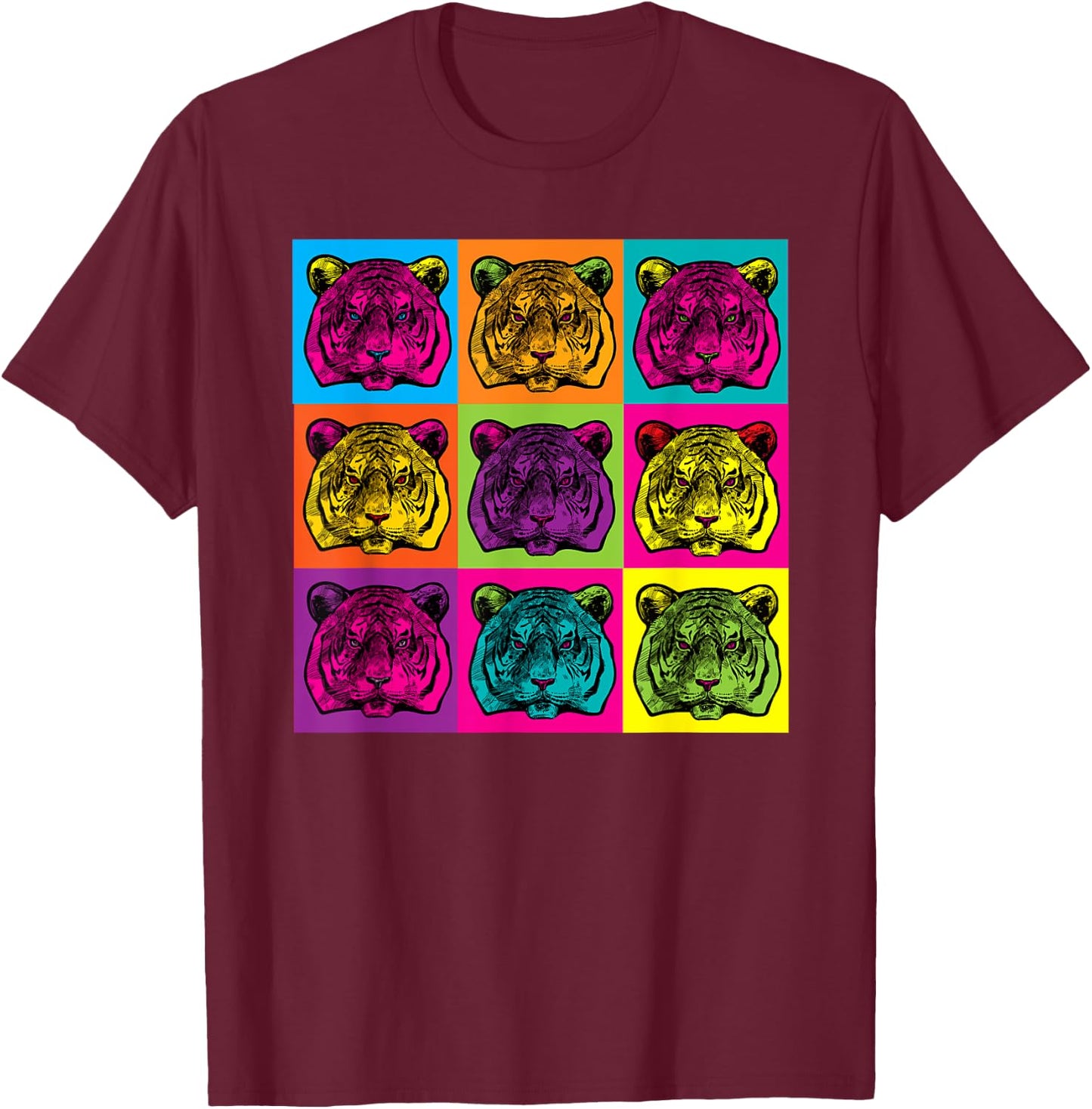 Pop Art Bengal Tiger Colourful Artistic Artist Gifts T-Shirt - T-Shirt | Maroon