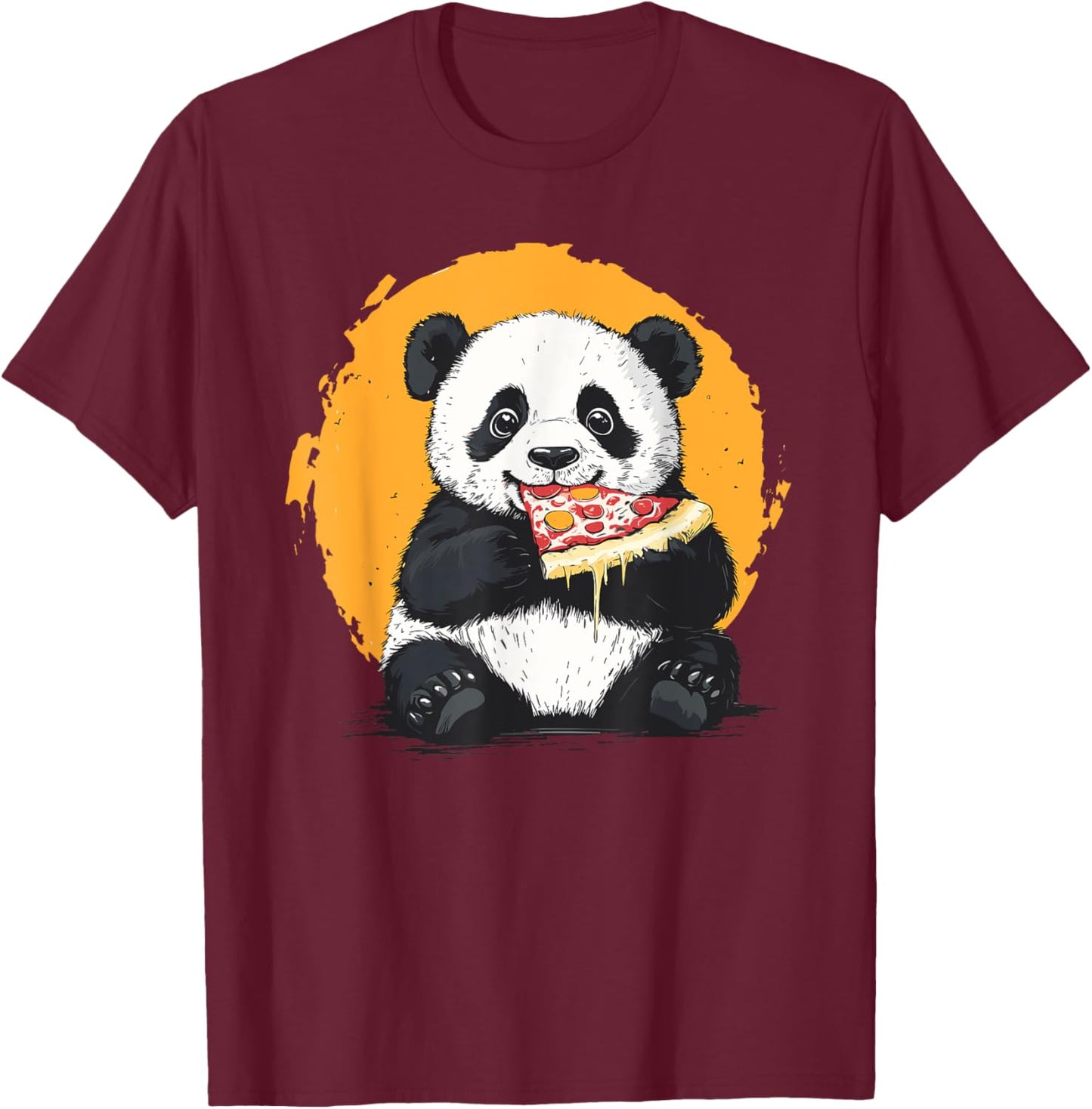 Panda eating pizza illustration for kids T-Shirt - T-Shirt | Maroon