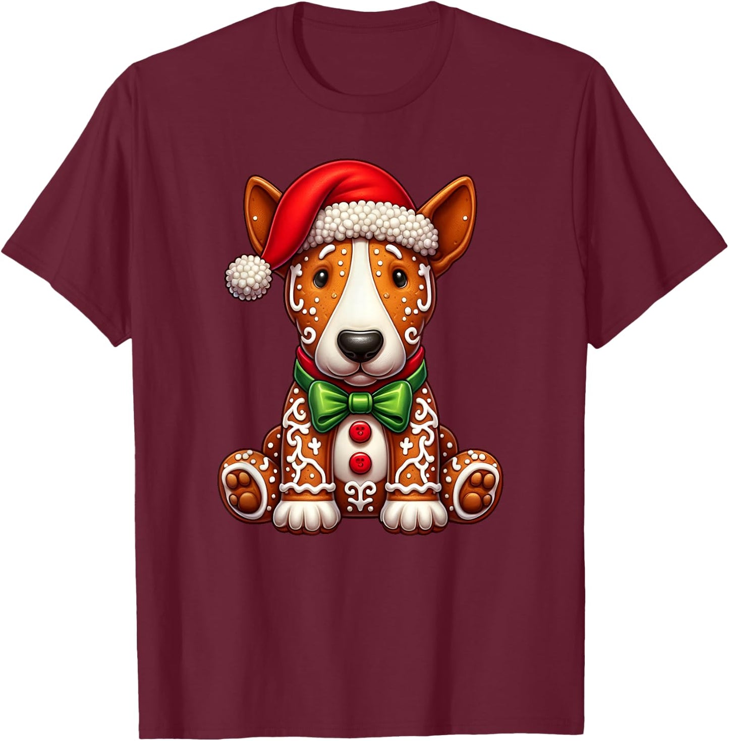 Gingerbread Man Bull Terrier Dog Christmas Kids T-Shirt - T-Shirt | Maroon