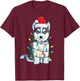 Siberian Husky Santa Christmas Tree Lights Xmas Boys Dog T-Shirt - T-Shirt | Maroon