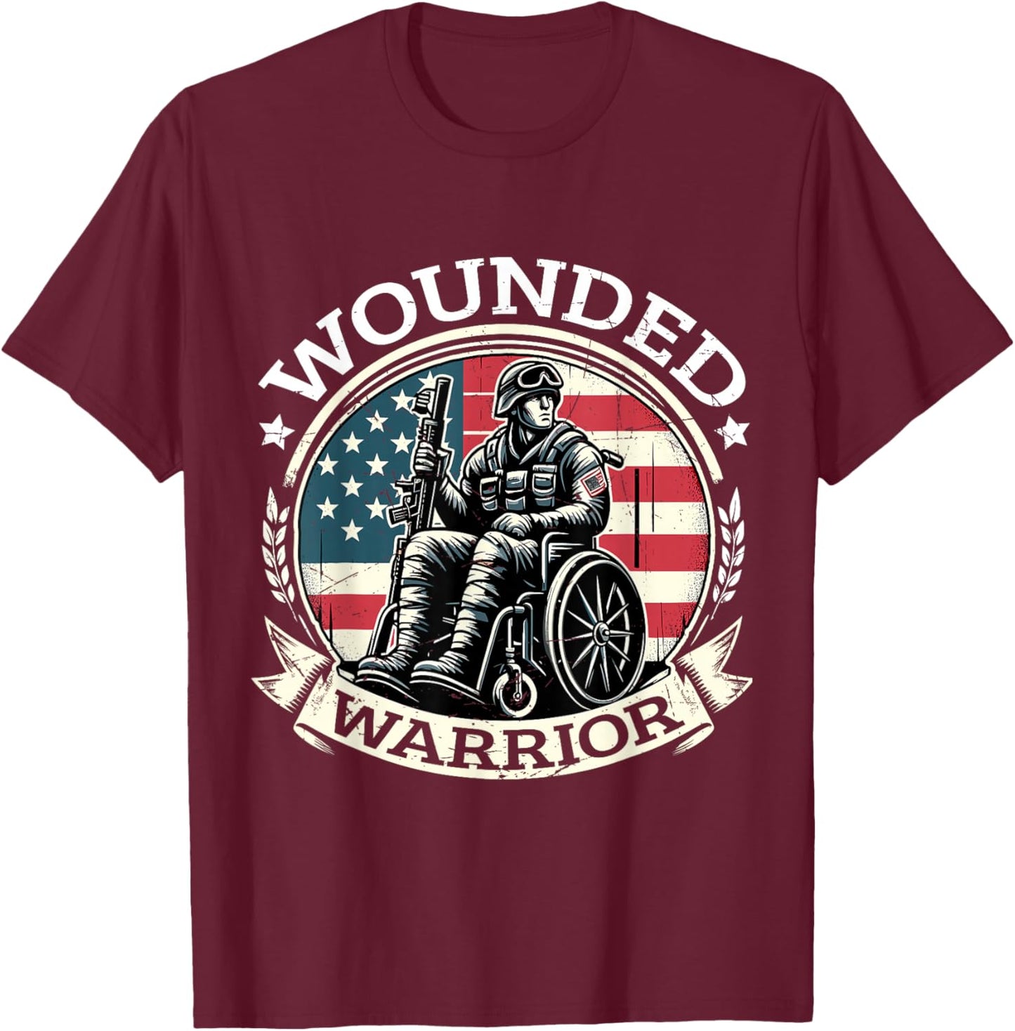 Wounded Warrior American Hero Veteran Military Support T-Shirt - T-Shirt | Maroon