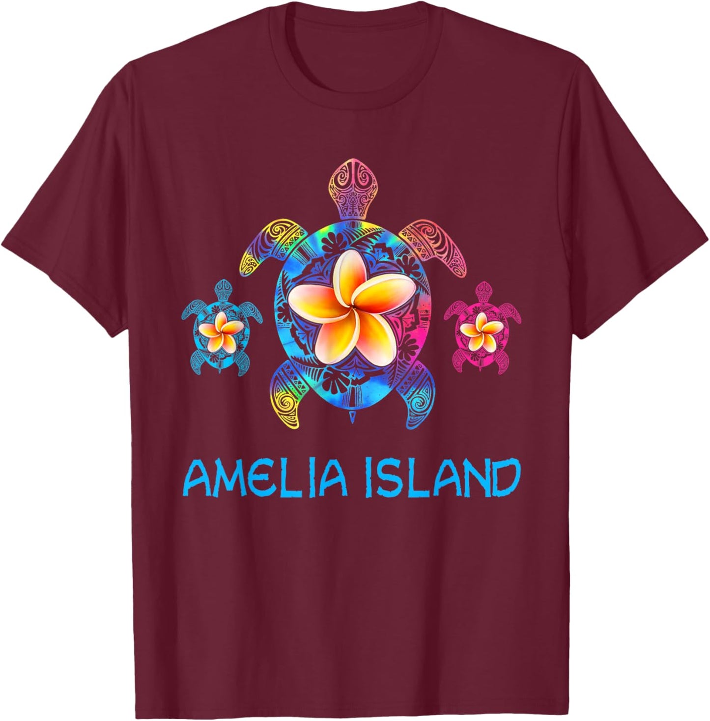 Amelia Island Florida Tribal Tie Dye Sea Turtle T-Shirt - T-Shirt | Maroon