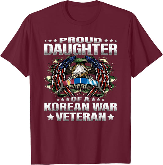 Proud Daughter Of A Korean War Veteran Military Vet's Child T-Shirt - T-Shirt | Maroon