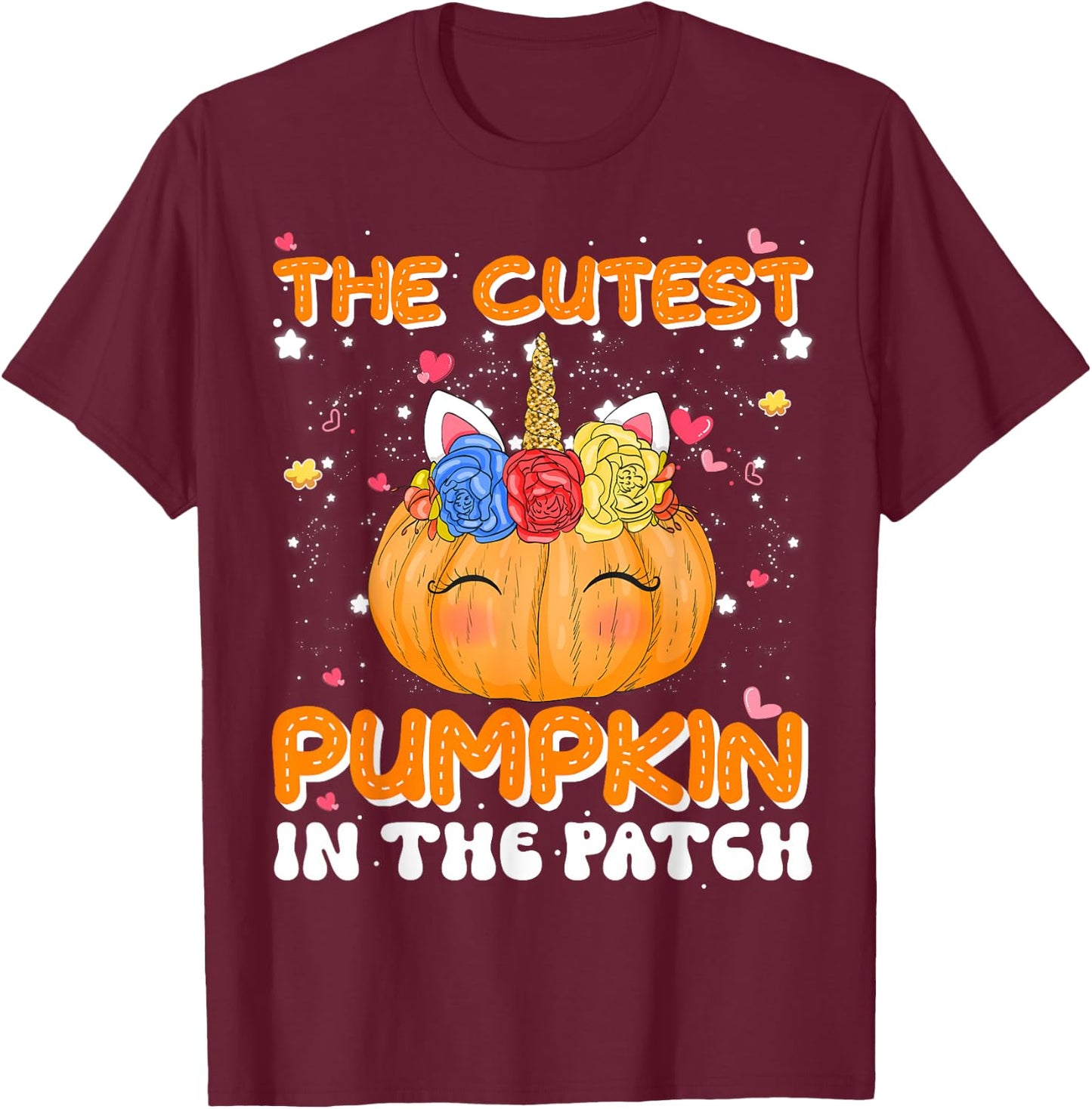 The Cutest Pumpkin In The Patch Unicorn Pumpkin Halloween T-Shirt - T-Shirt | Maroon