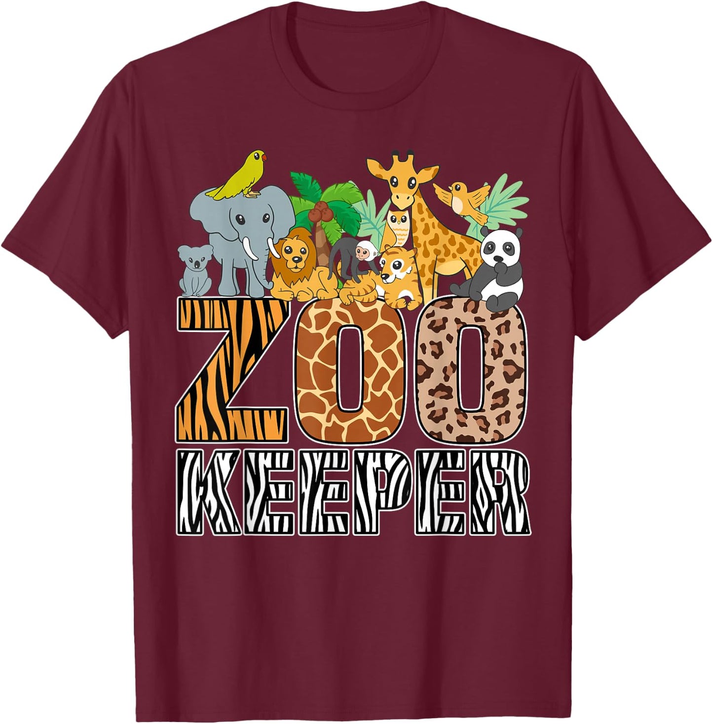 Zookeeper Costume Zebra Wild Print African Animal Keeper T-Shirt - T-Shirt | Maroon