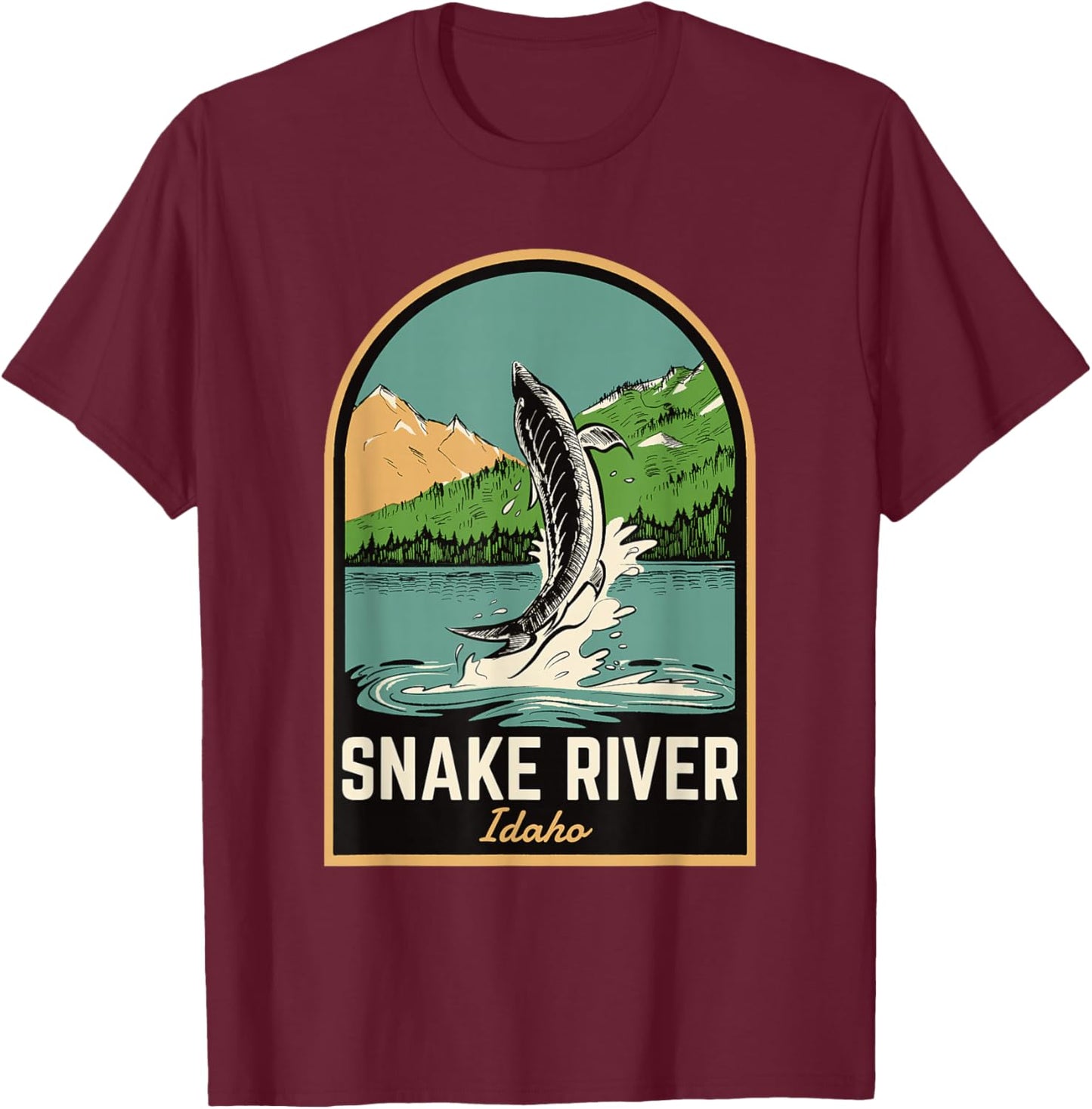 Snake River Sturgeon Fishing T-Shirt - T-Shirt | Maroon