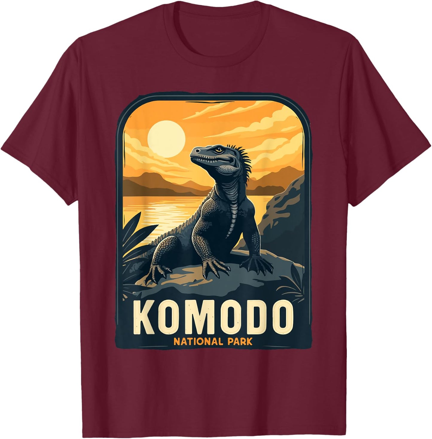 Komodo National Park Indonesia Retro Komodo Dragon T-Shirt - T-Shirt | Maroon