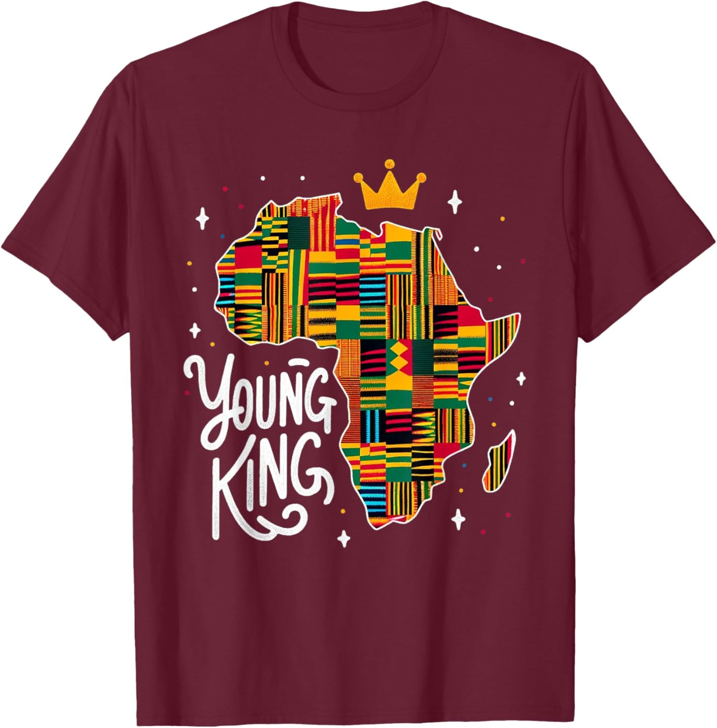 Boys African Kente Print Clothes Kids Young King Kente Youth T-Shirt - T-Shirt | Maroon