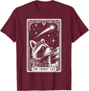 The Street Cat Tarot Card Mystic Raccoon T-Shirt - T-Shirt | Maroon